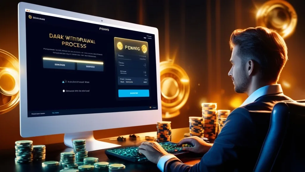 Casino-Auszahlungsprozess mit offenem Status auf dem Bildschirm